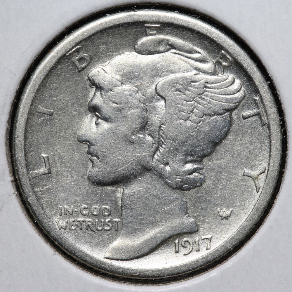 1917-S Mercury Silver Dime XF E181 YKL