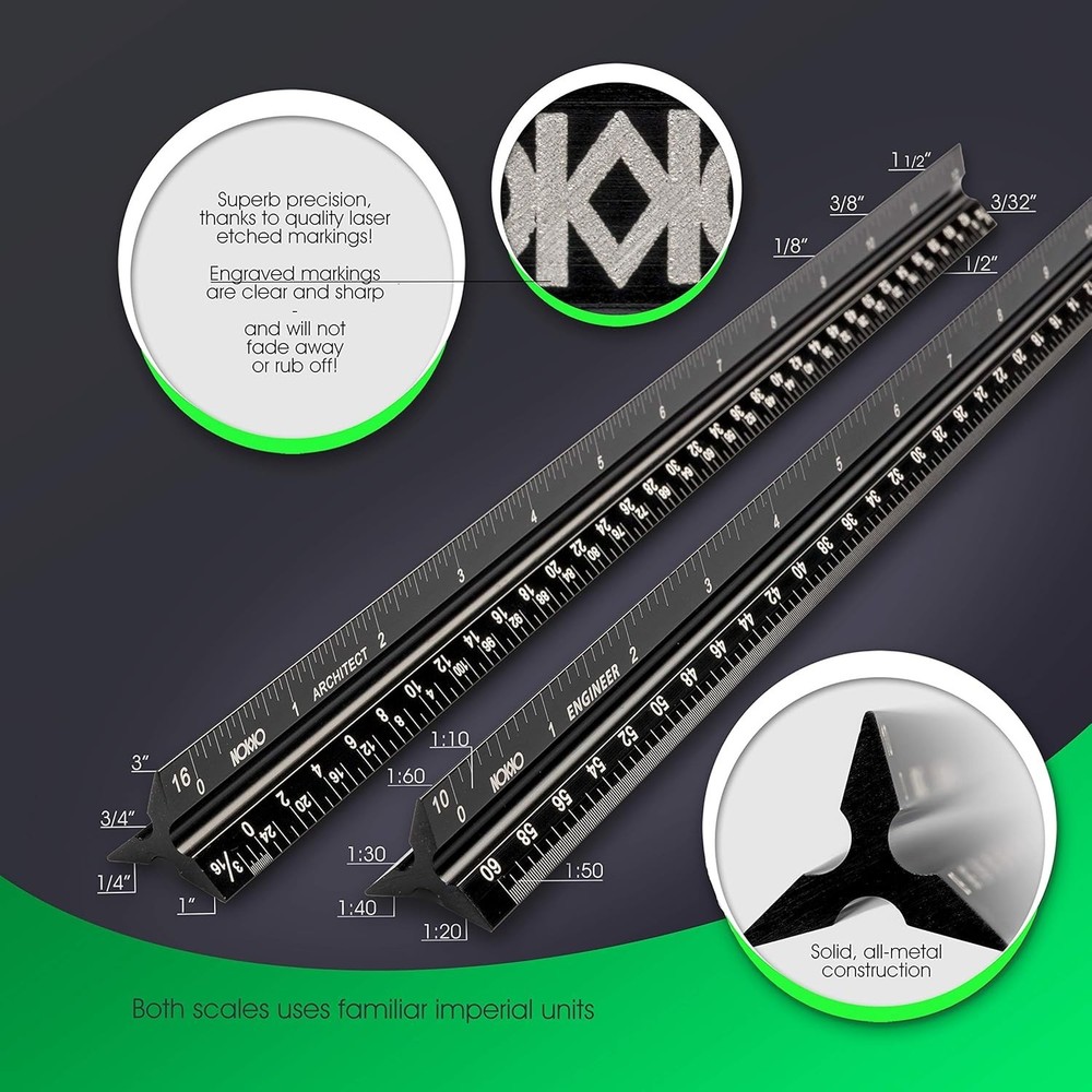 "12 Inch Architectural and Engineering Scale Ruler Set - Professional Architec..