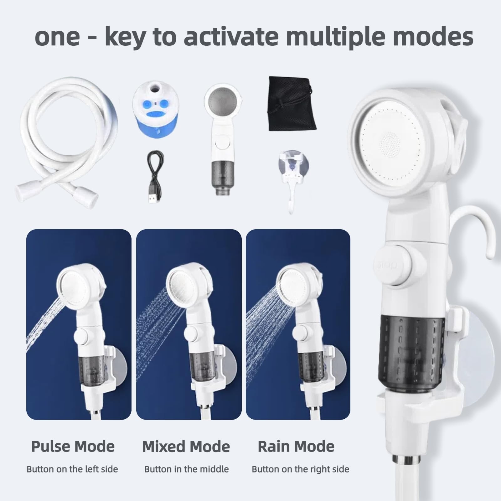 Portable Camping Shower Pump USB-C Rechargeable Outdoor Shower 3 Modes Pet Bath