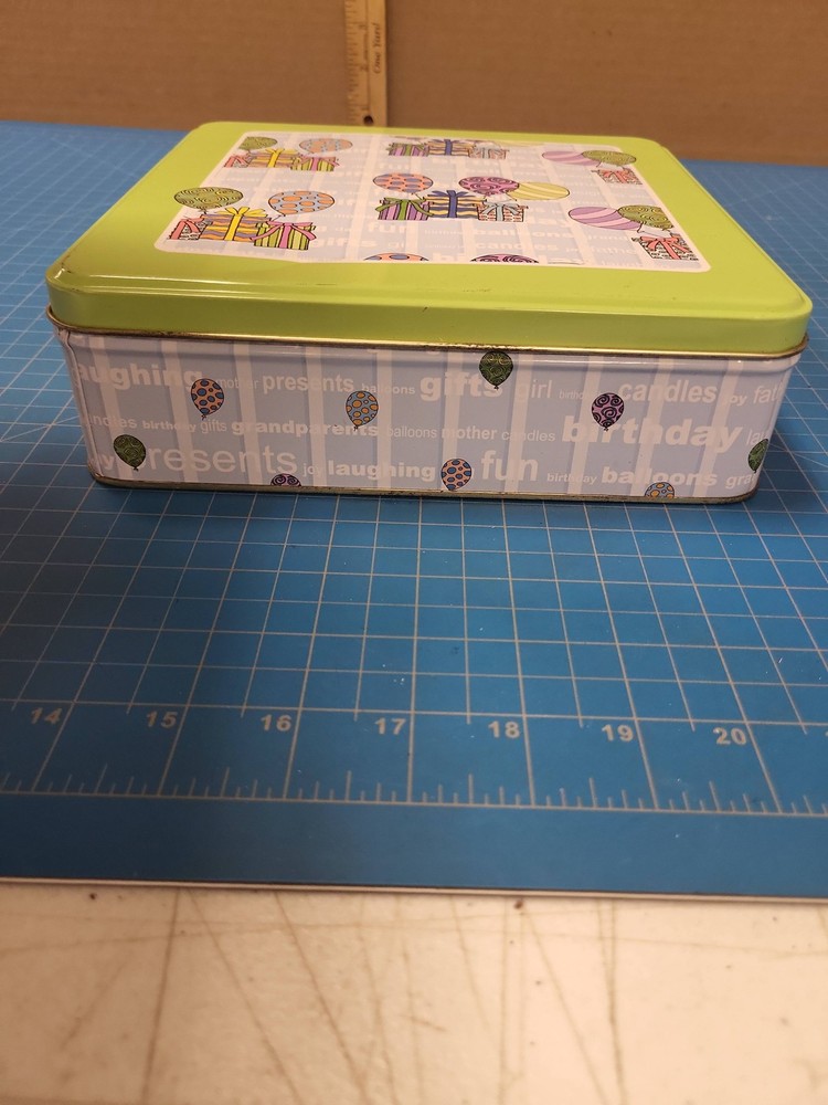 Mrs Fields Birthday Tin Container Cookie Storage Gift Box Balloons Presents