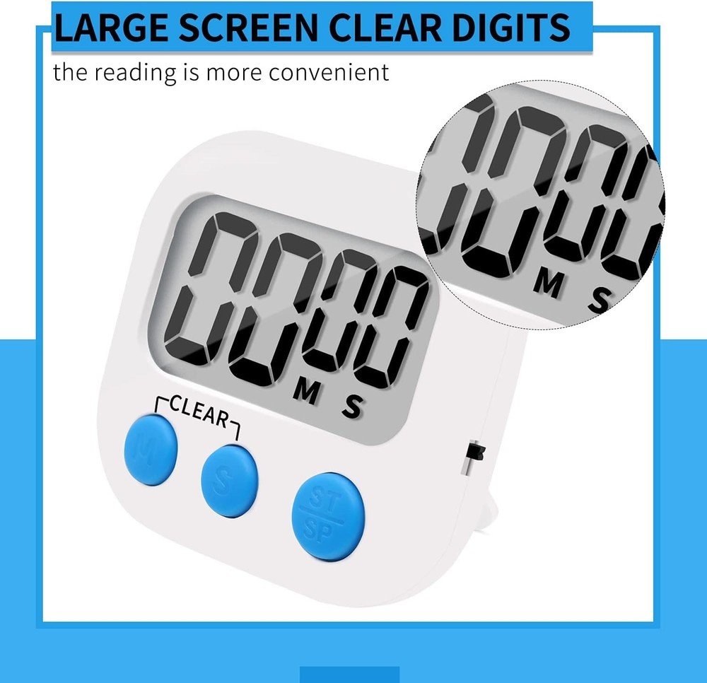 Precision 6-Pack Digital Kitchen Timer with Loud Alarm & Large Display, White