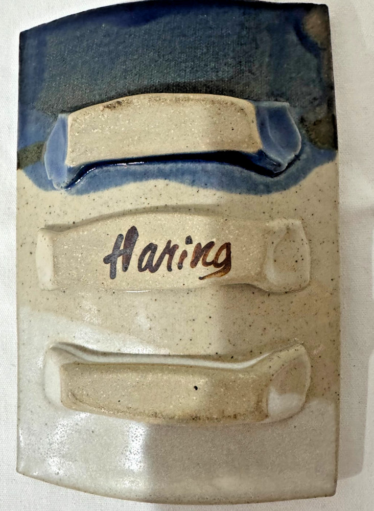 Signed Studio Art Pottery Tray “Haring” Abstract Glazed Ceramic Dish w clouds