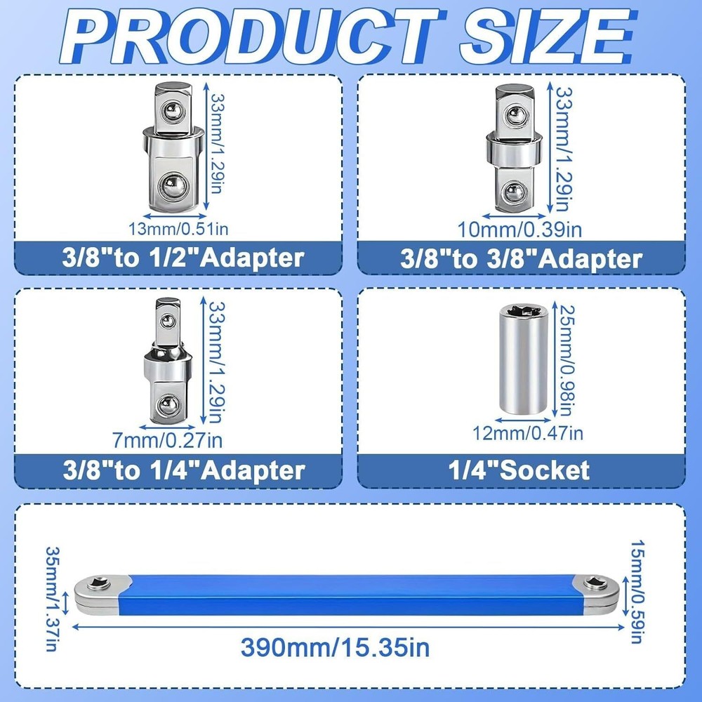 Multifunctional Car Offset Extension Wrench with 4 Adapters, Dual-purpose Socket
