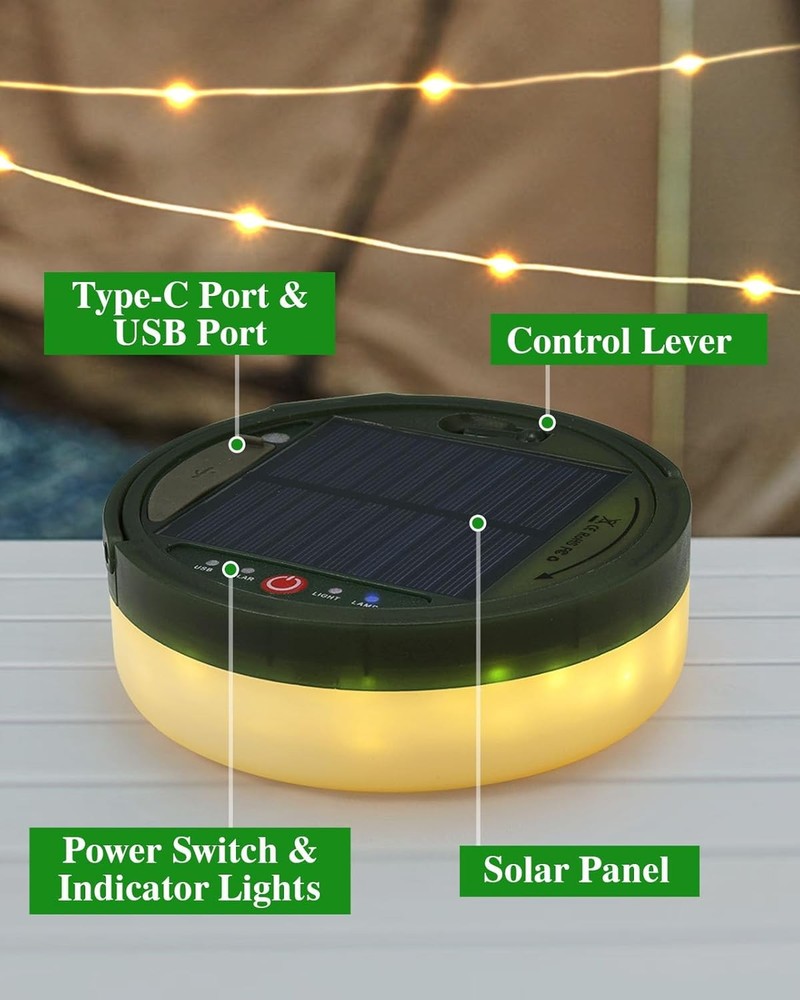 Solar Camping String Lights 4 in 1, 39.4Ft Ultra Long String with 150LEDs,