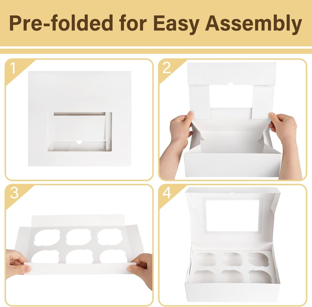 12 Pack Cupcake Boxes 6 Count, Pre-Folded Cupcake Carrier with Window Holding 72