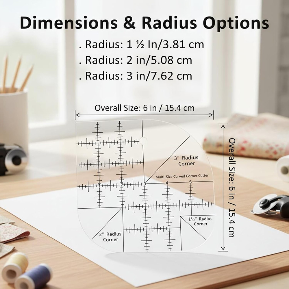 Curved Corner Cutter Quilting Ruler, Acrylic Patchwork Quilting Templates Tools,