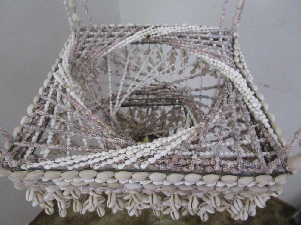 Mid Century Cowrie Shell Hanging Macrame Boho Plant Holder 4 Ft