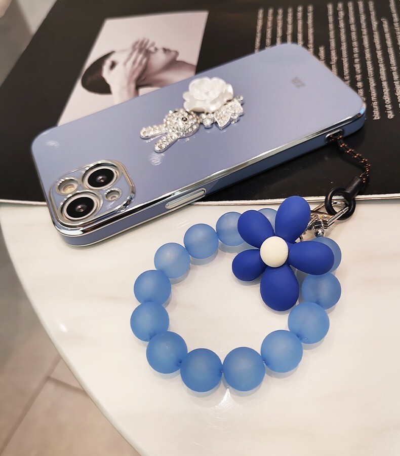 Blue Frosted Flower Phone Strap