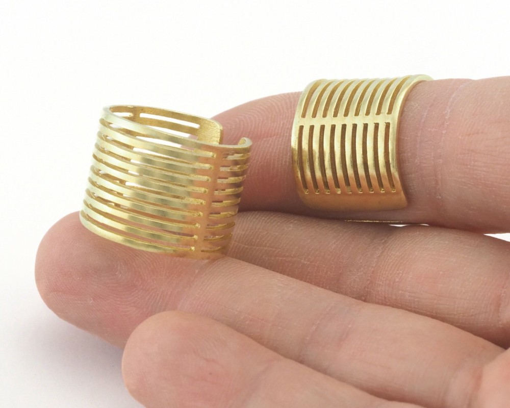 Statement ring lines Adjustable Ring Raw Brass (6US 9.5US inner size) 4292