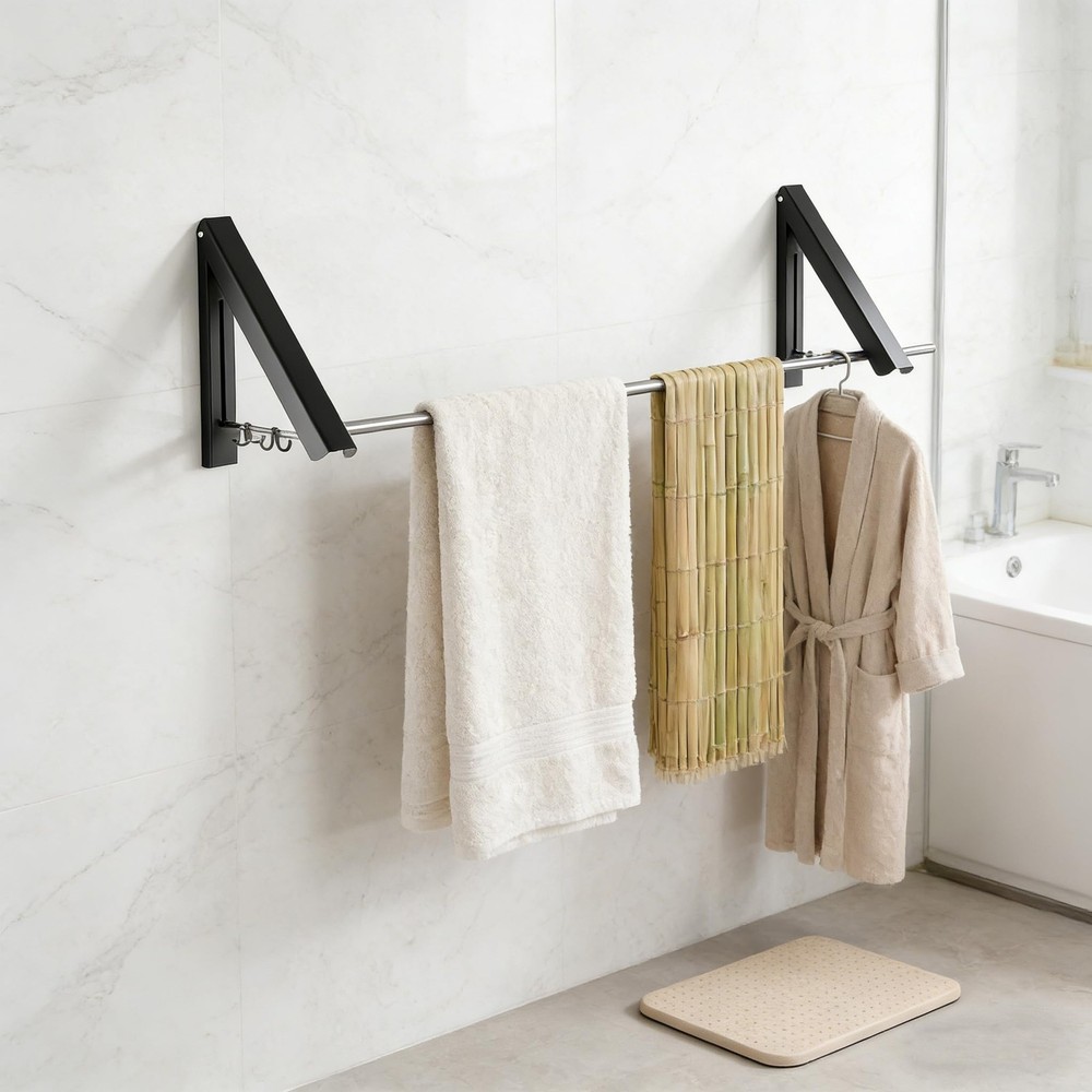 2-Piece Drill-Folding Clothes Drying Rack, 80cm Crossbar, Suitable for Bedroo...