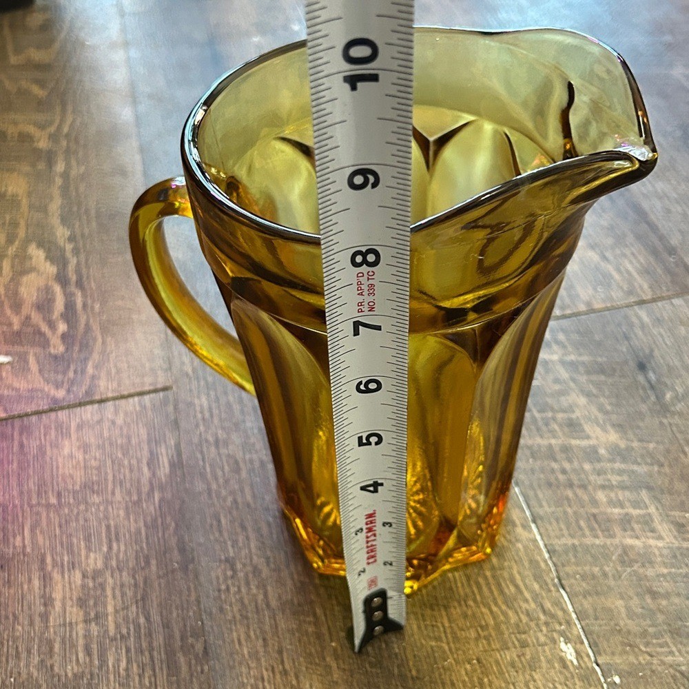 Vintage MCM Anchor Hocking Fairfield Amber Glass Pitcher Honey Gold Brown 1970's