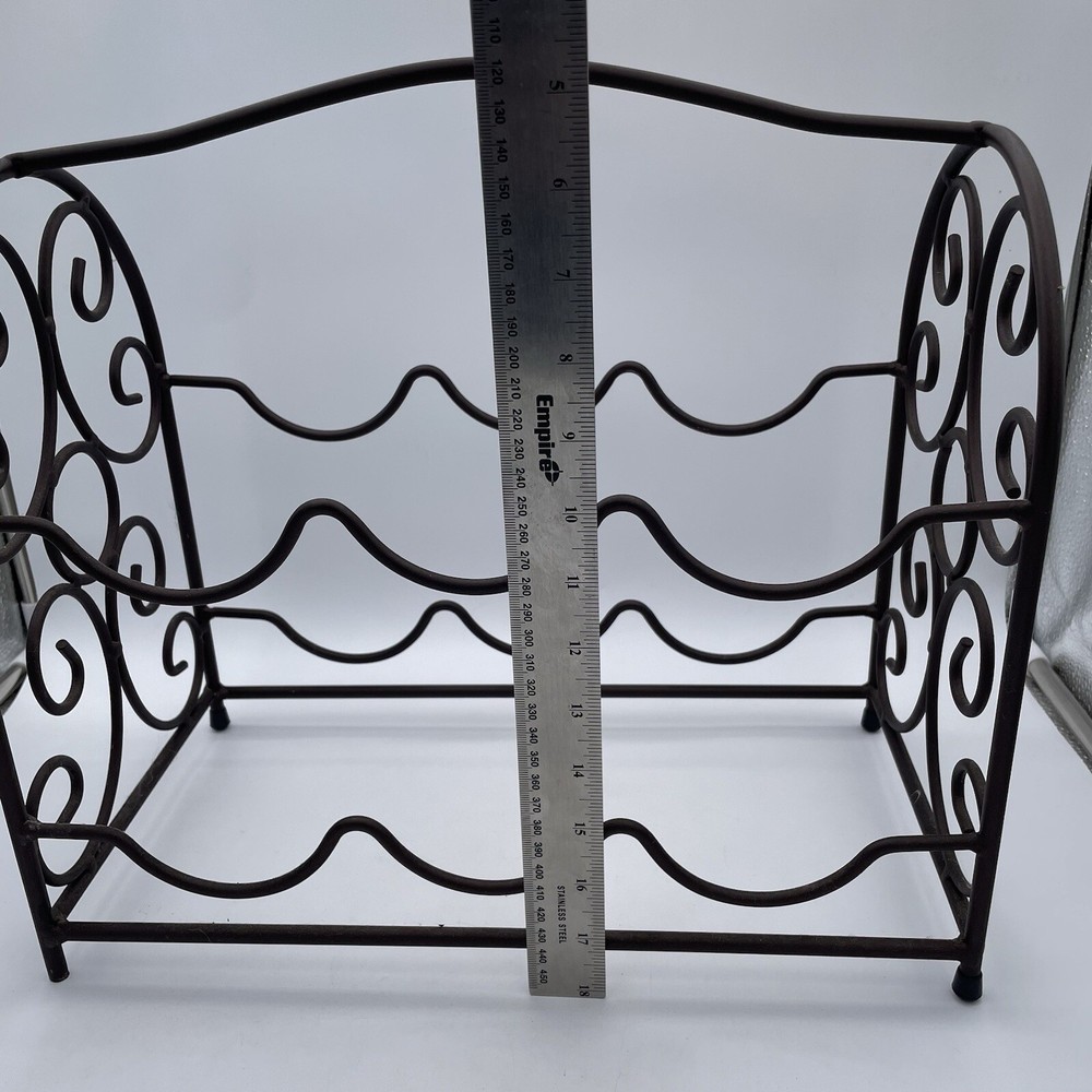 6 Bottle Wine Rack Rustic Scrolled Design Wrought Iron - Table, Bar, or Counter
