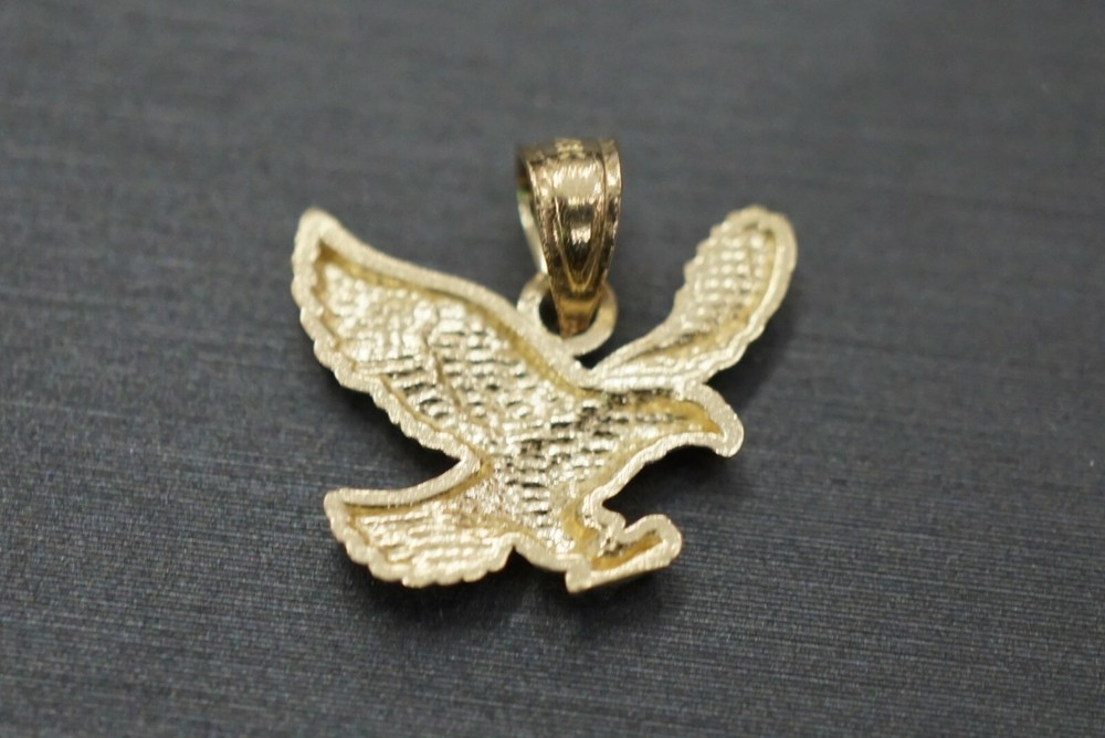 14K Solid Yellow Gold 0.5" Tiny Diamond Cut Eagle Charm Pendant.