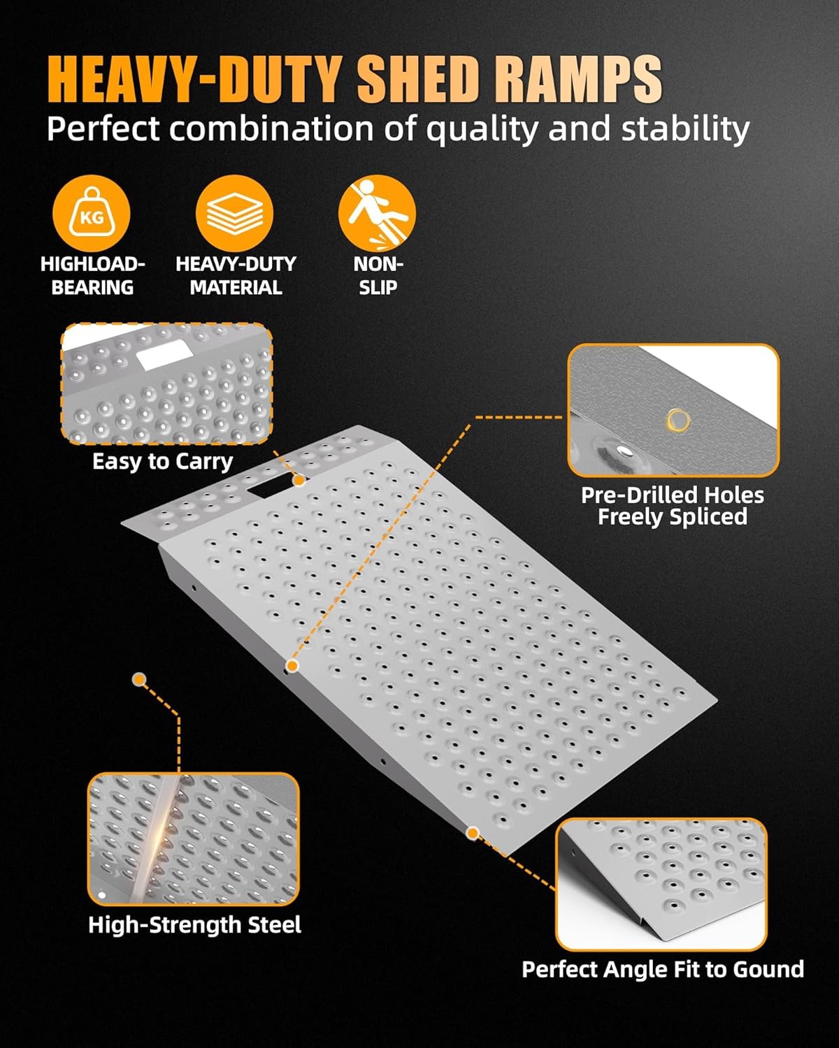 VNN 36" x 48" Shed Ramp for Riding Mower & Lawn Anti-Slip Punch Plate Ramp 1/2PC
