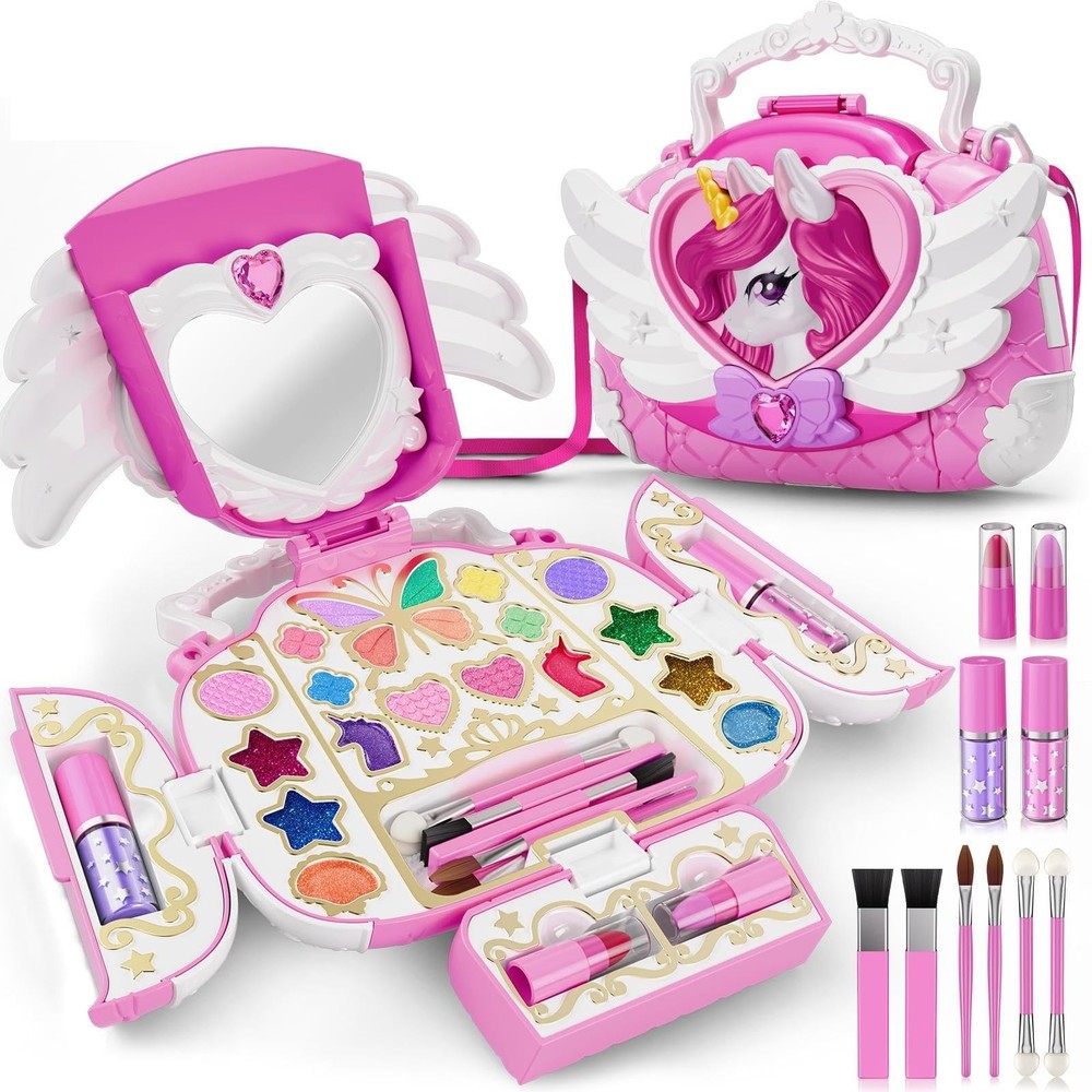Unicorn Kids Makeup Kit with Mirror & Strap,Real Washable Make Up Set Princes...