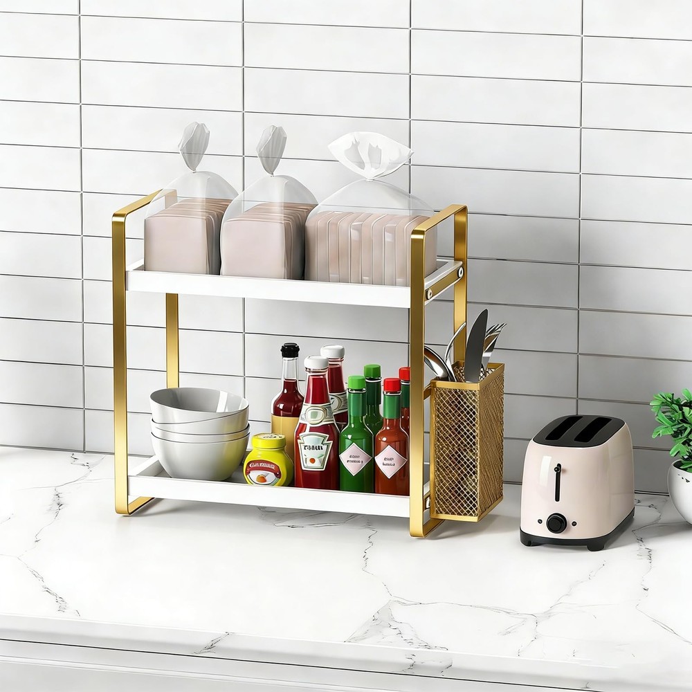 2Tier Kitchen Storage Organization Rack Side Baskets Multifunctional Spice
