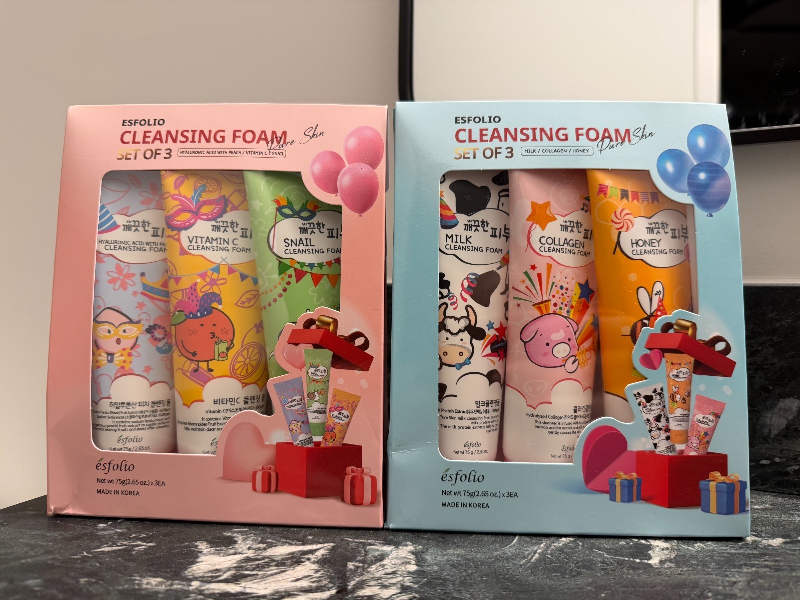 esfolio CLEANSING FOAM SET OF 6: Peach, Vitamin C, Snail, Milk, Collagen, Honey