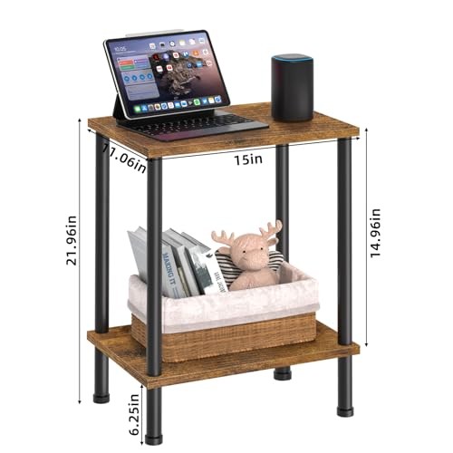 End Table,Small Side Table,2-Tier Nightstand with Storage Brown 1pc No Plug