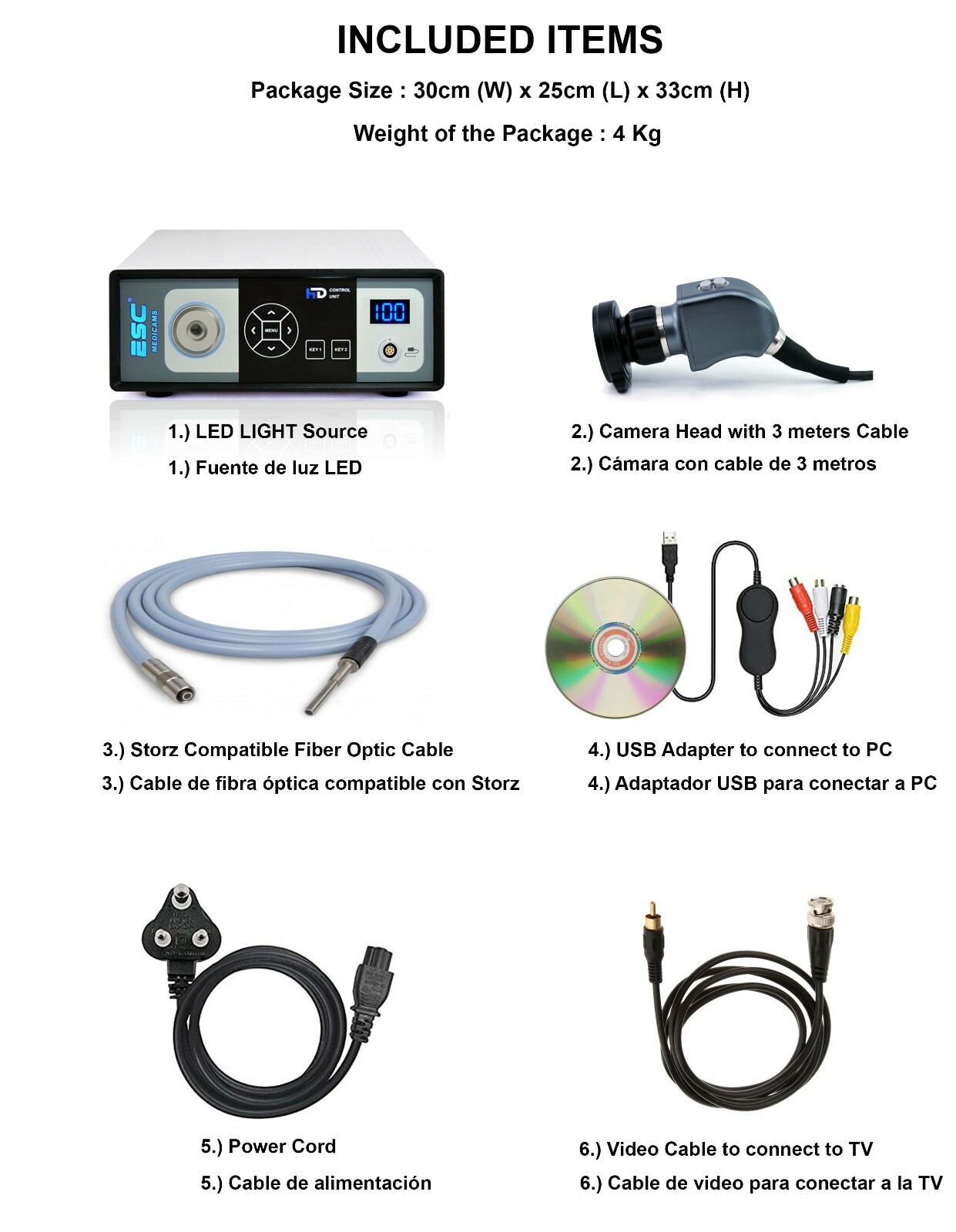 Endoscopy Camera & Cold LED Light Source HD USB ENT Medical Endoscope with fiber