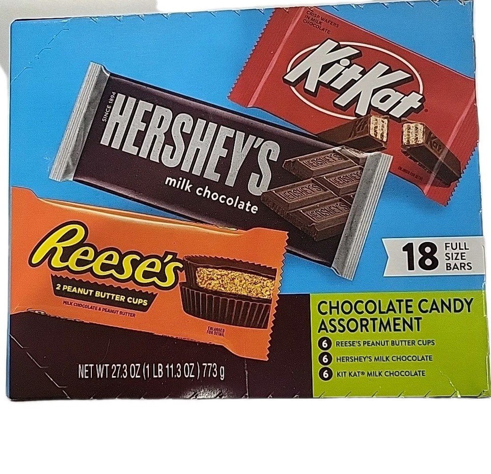 Hershey's Kit Kat Reese's Chocolate Candy Assortment 18 Full Size Bars 27.3 oz