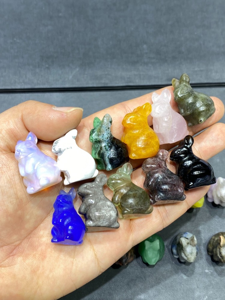 5PC Natural Mixed quartz crystal carved rabbit skull crystal Reiki healing gift