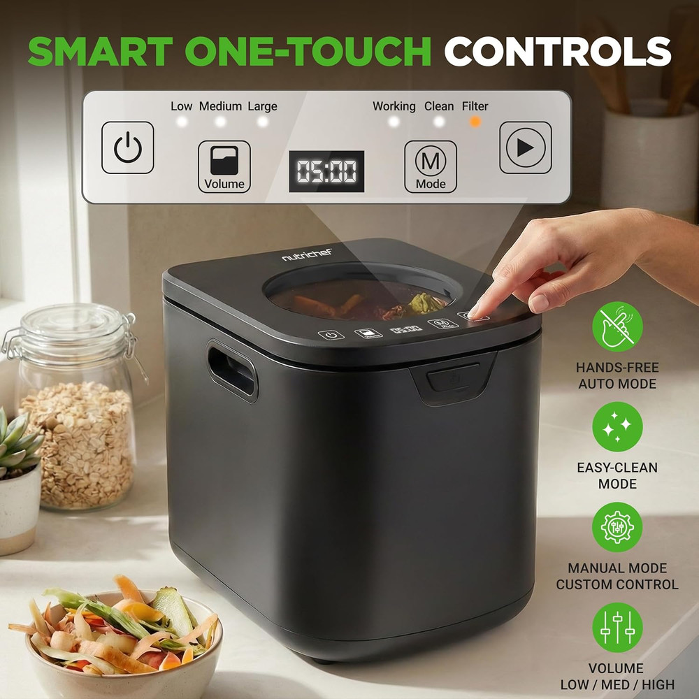 4 Quart Electric Kitchen Composter | Smart Countertop Composter Includes 2 Odorl