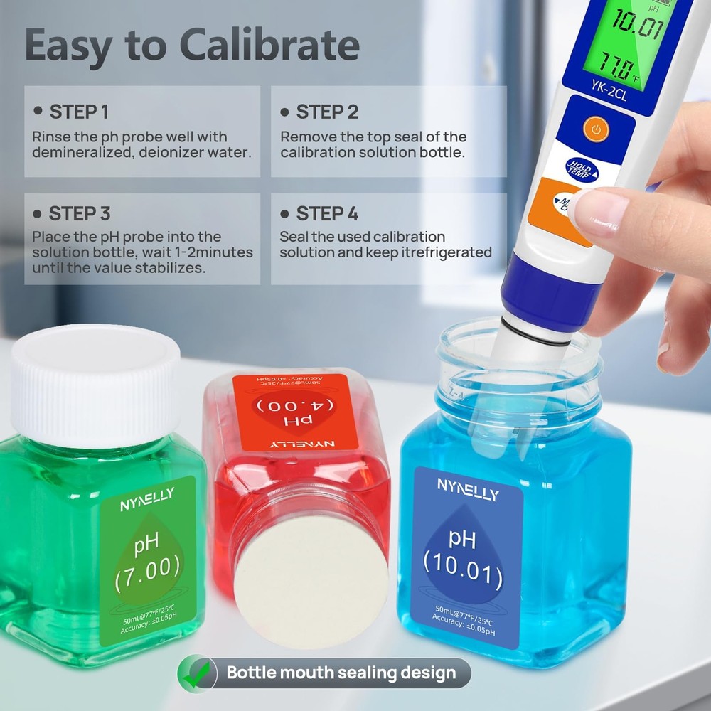 pH Meter Calibration Solution Kit, 3 Bottles 50ml pH Calibration Solution (pH...