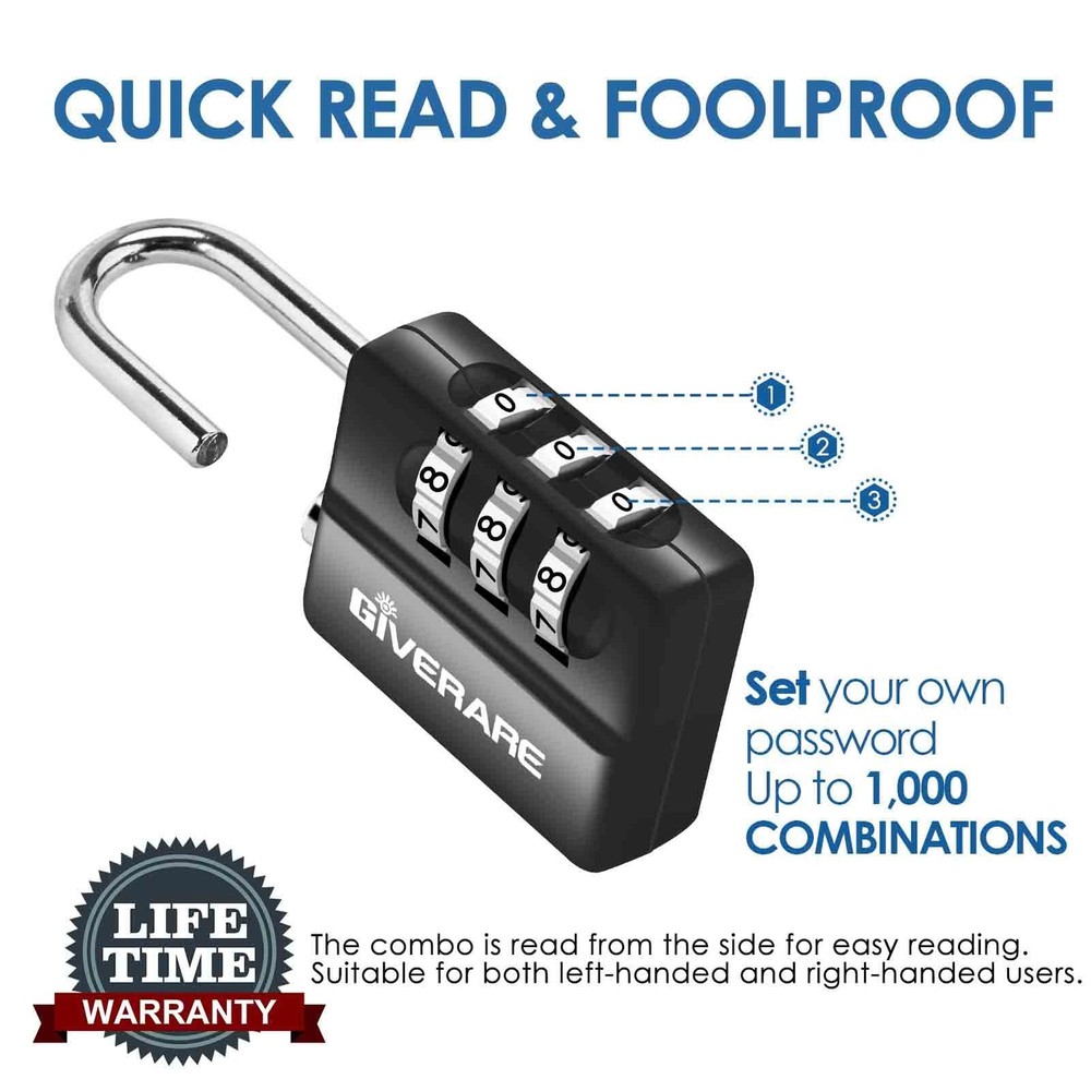 GIVERARE 4 Pack Combination Lock, 3-Digit Padlock Keyless, Small, Black
