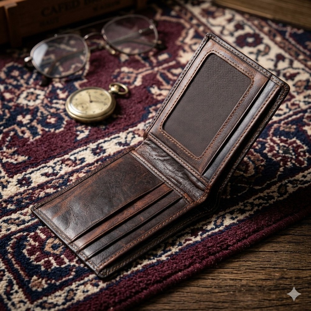 Dragon Embossed RFID Blocking Wallet Genuine Leather Brown
