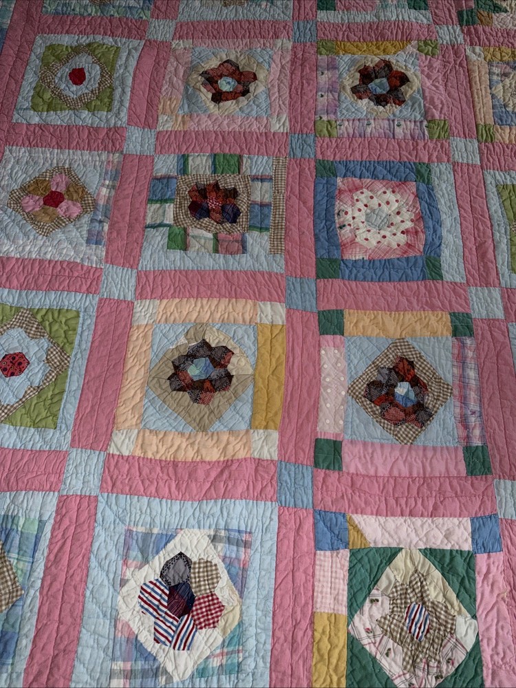 Handmade Patchwork Cotton Quilt Pastel Tones 72X60