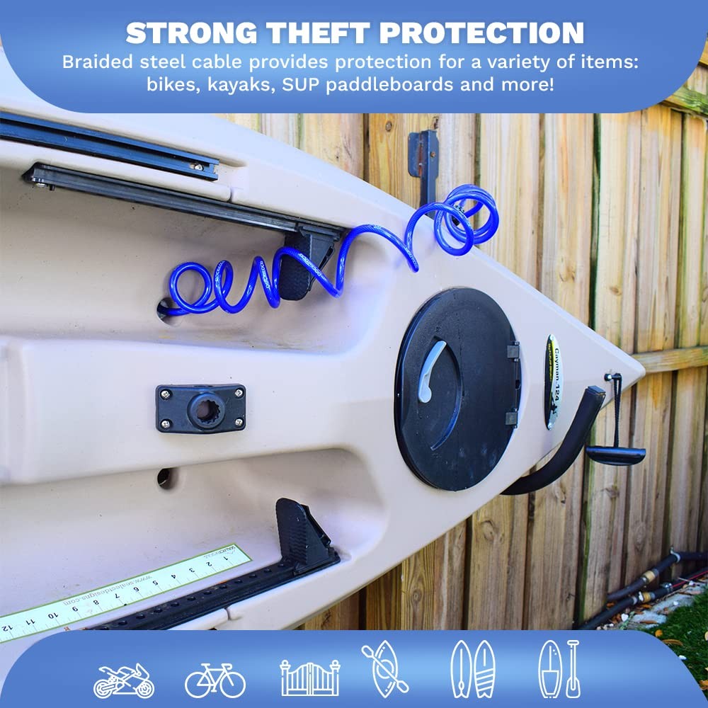 DocksLocks Weatherproof Coiled Security Cable Lock (5ft to 25ft 5ft, Blue