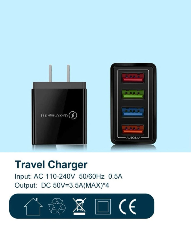 Quick Charger Wall Plug Block Cube USB 4 Ports Portable