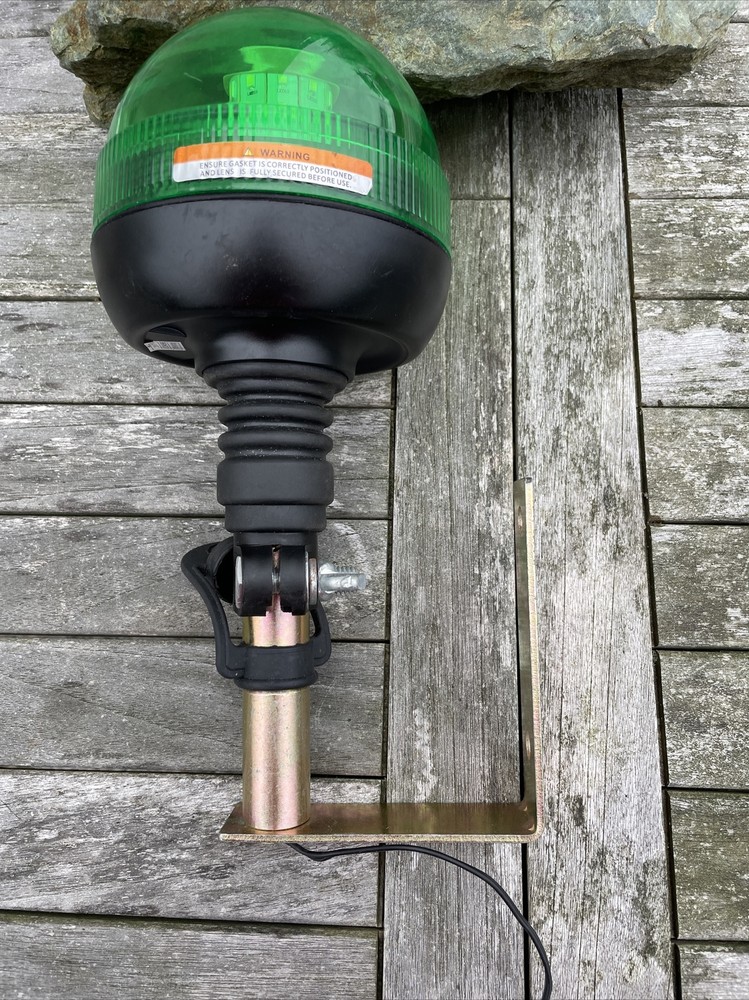 LED Beacon Flexible Pole Green Rotating 12/24V + Mounting Bracket