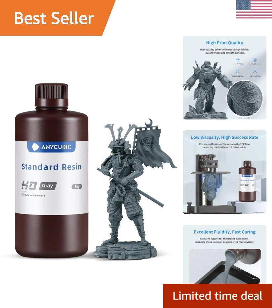 Upgraded 8K 3D Printer Resin - High Precision, Quick Curing & Durable HD Gray