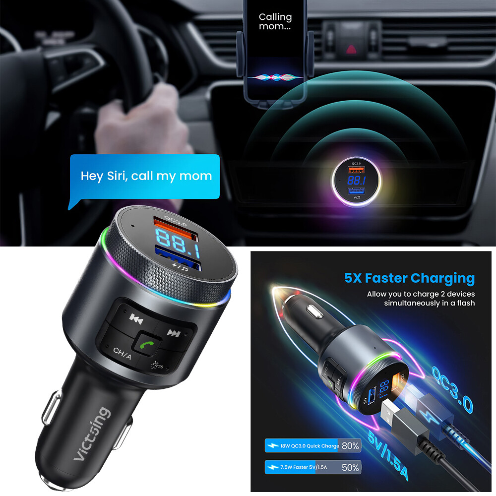 Car Bluetooth FM Transmitter Radio MP3 Wireless Adapter Dual USB Charger
