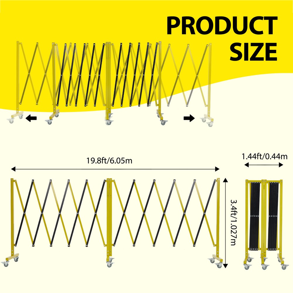 19.8FT Rotatable Security Gate Metal Expandable Mobile Barricade Gate w/ Wheels