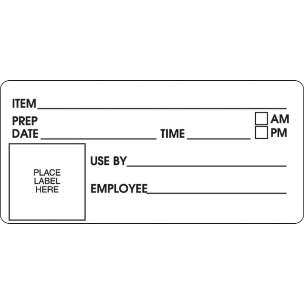 White Removable Prep Label Black Imprint - 4"L x 2"H