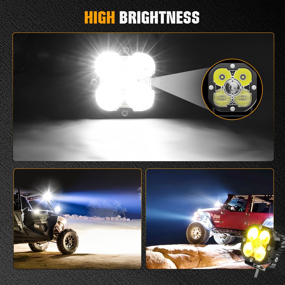 Colight 3INCH Squadron Sport White LED Pair Driving/Combo Lights w/ Wire Harness