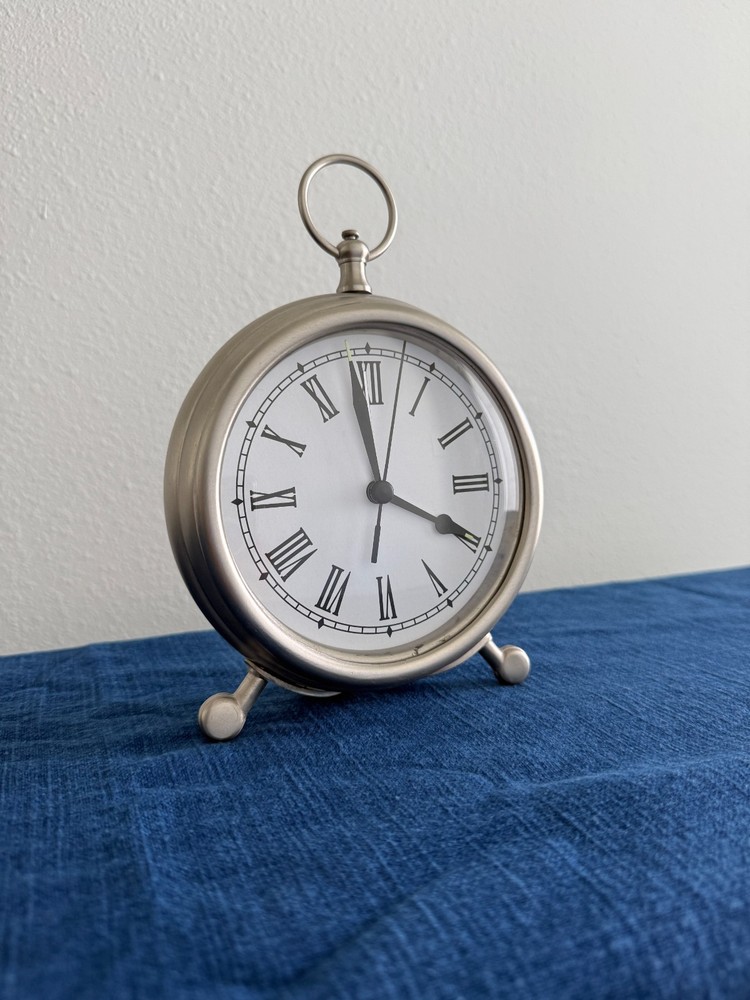 Pottery Barn Pocket Watch Clock Pewter Finish Brass Quartz Medium 8"