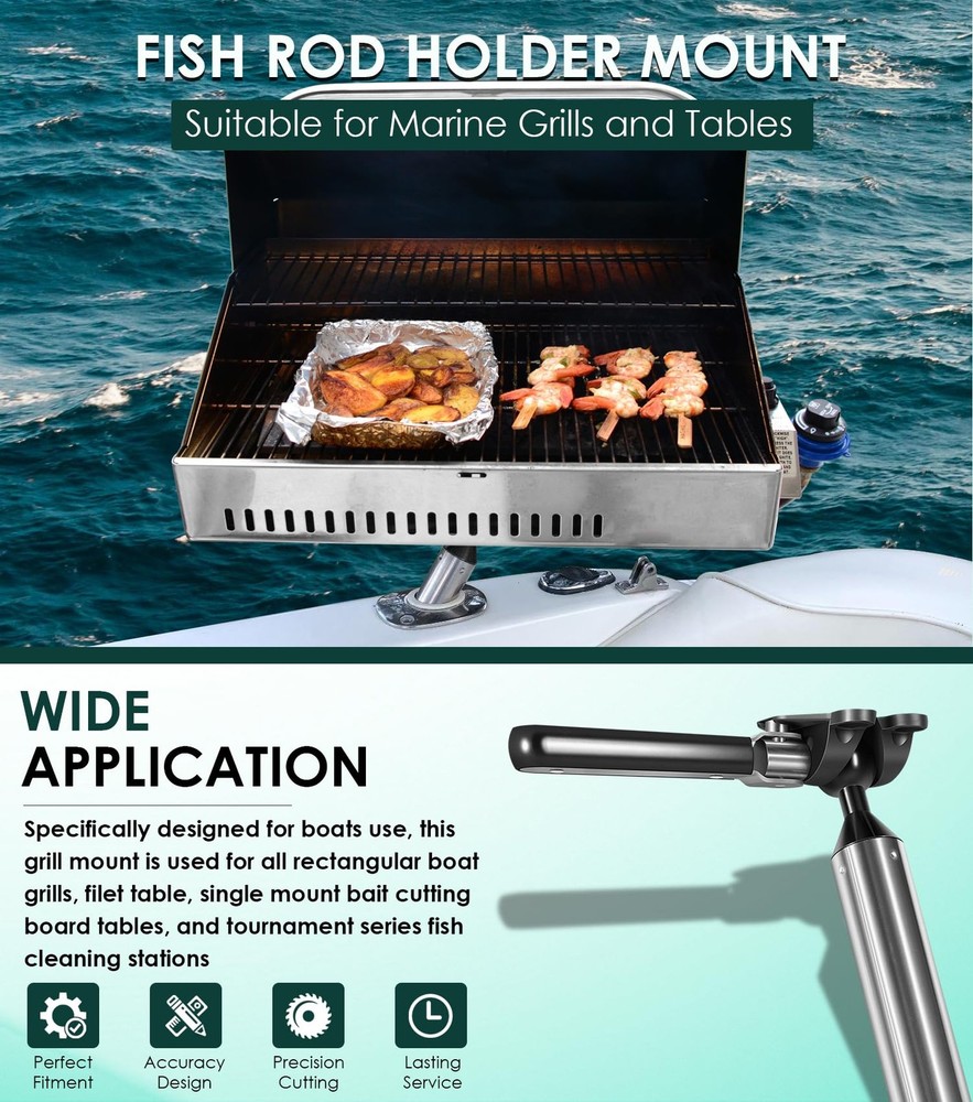 T10-355 Adjustable Fish Rod Holder Grill Mount for Magma Rectangular Grill 9x12"