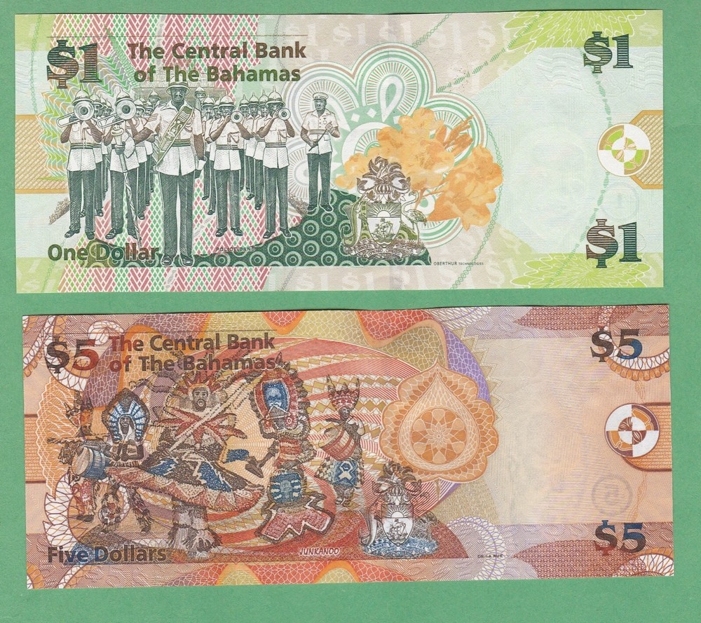Bahamas 1 & 5 Dollar Note P-71 & P-72 UNCIRCULATED