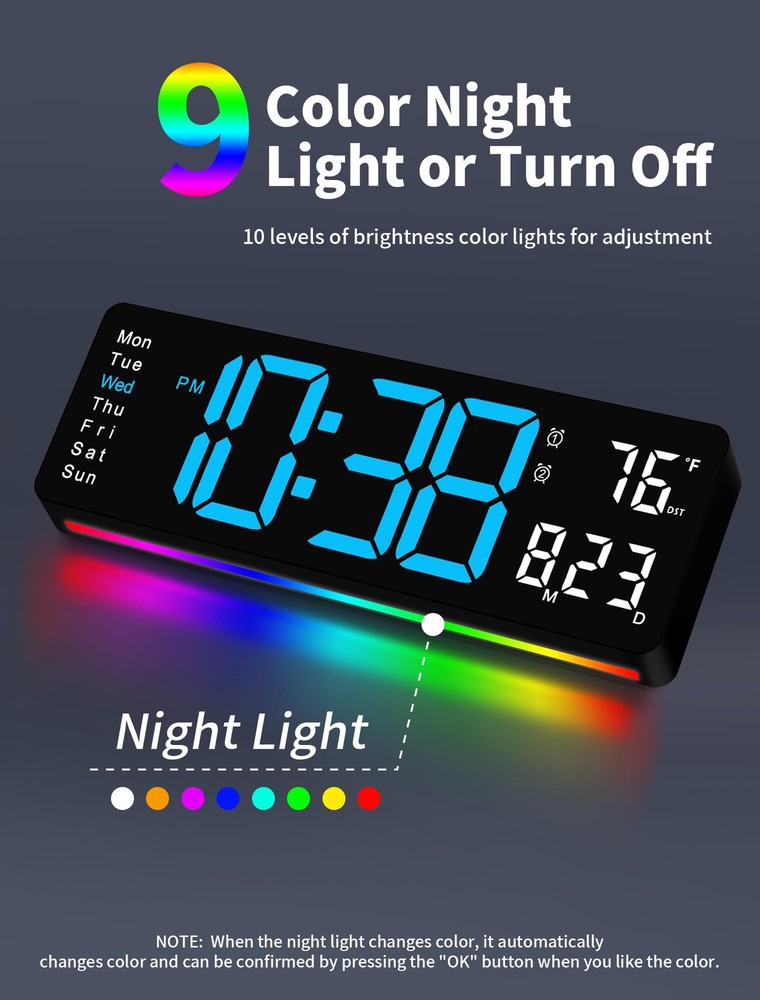 Digital Wall Clock, 16" Large Display Digital Clock with Remote Control, Auto...