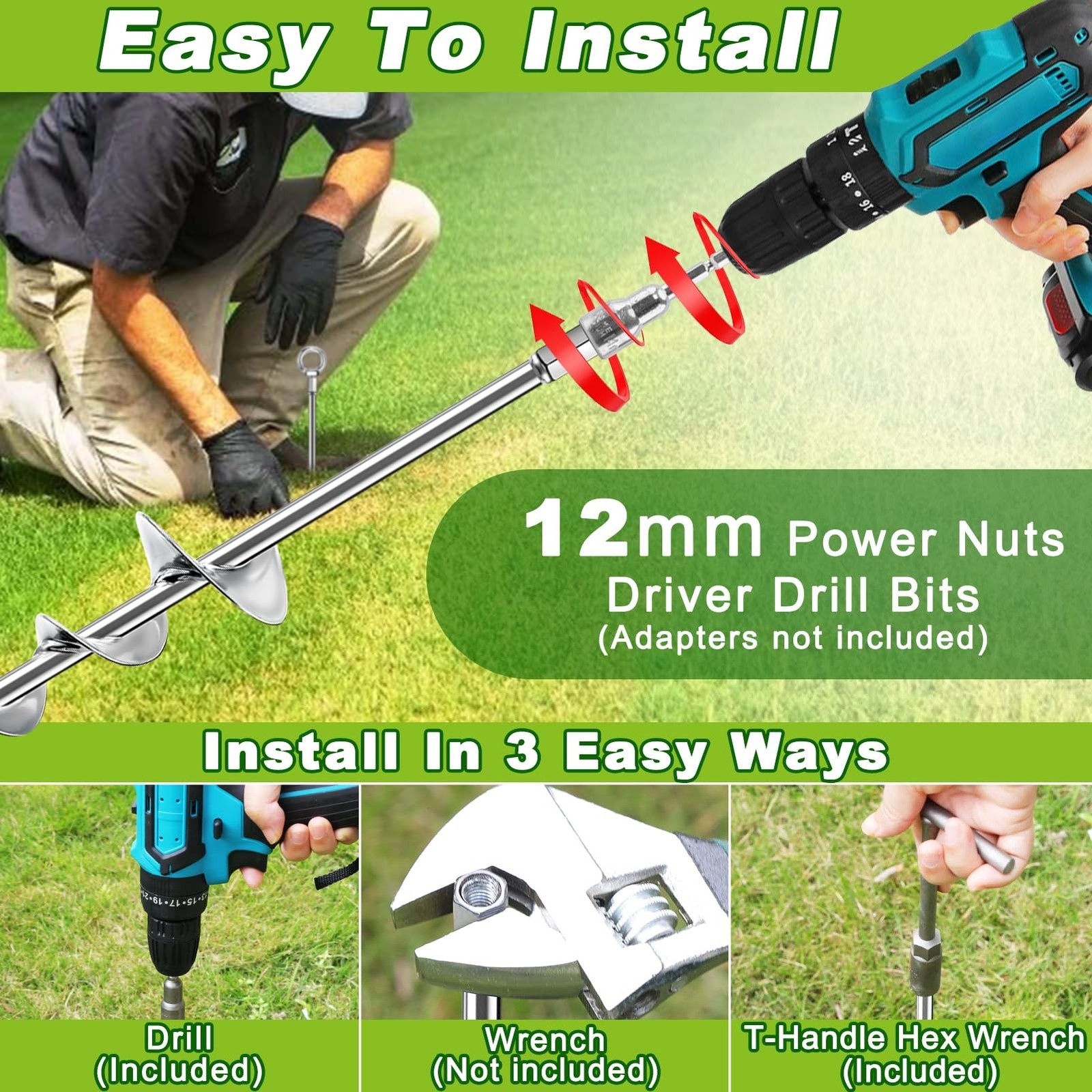 Ground Anchors Screw in, 18 Inch Ground Anchors Heavy Duty Metal Earth Auger ...