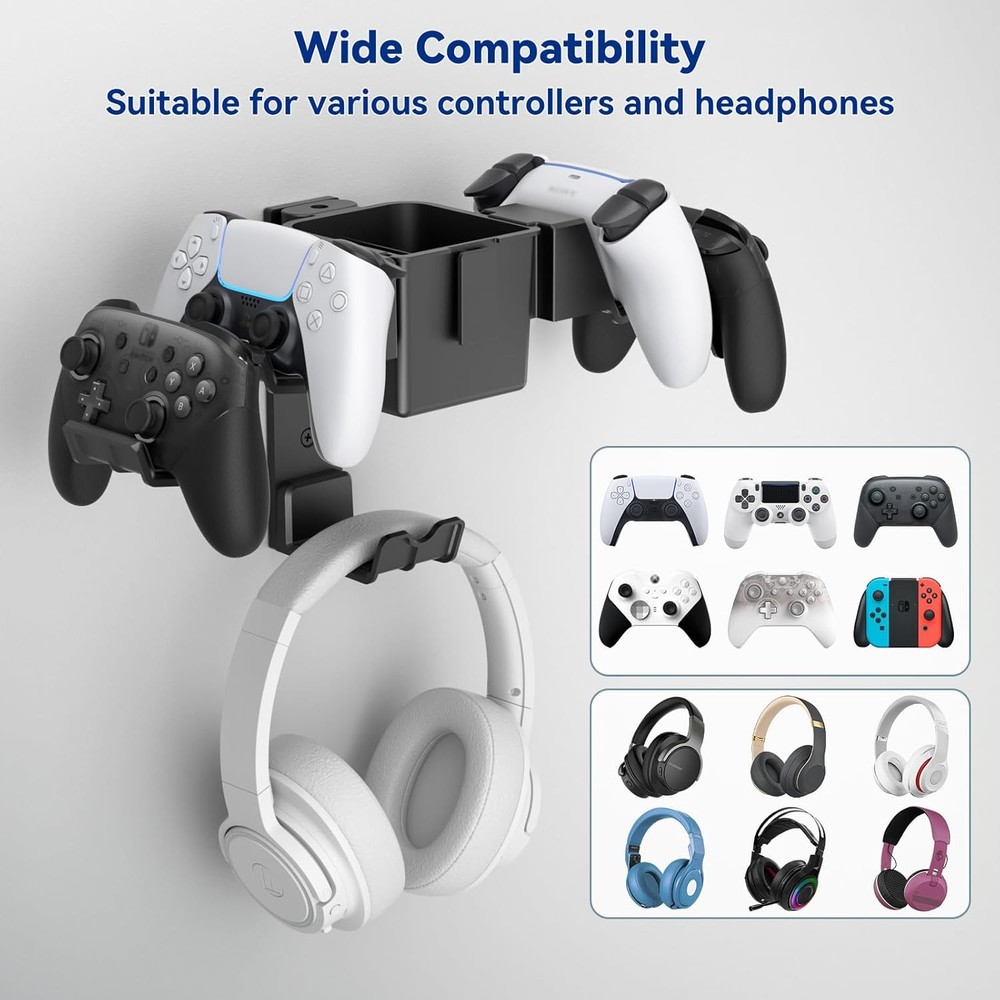 KDD Controller Wall Mount & Headset Holder, Universal Gaming Organizer Stand wit