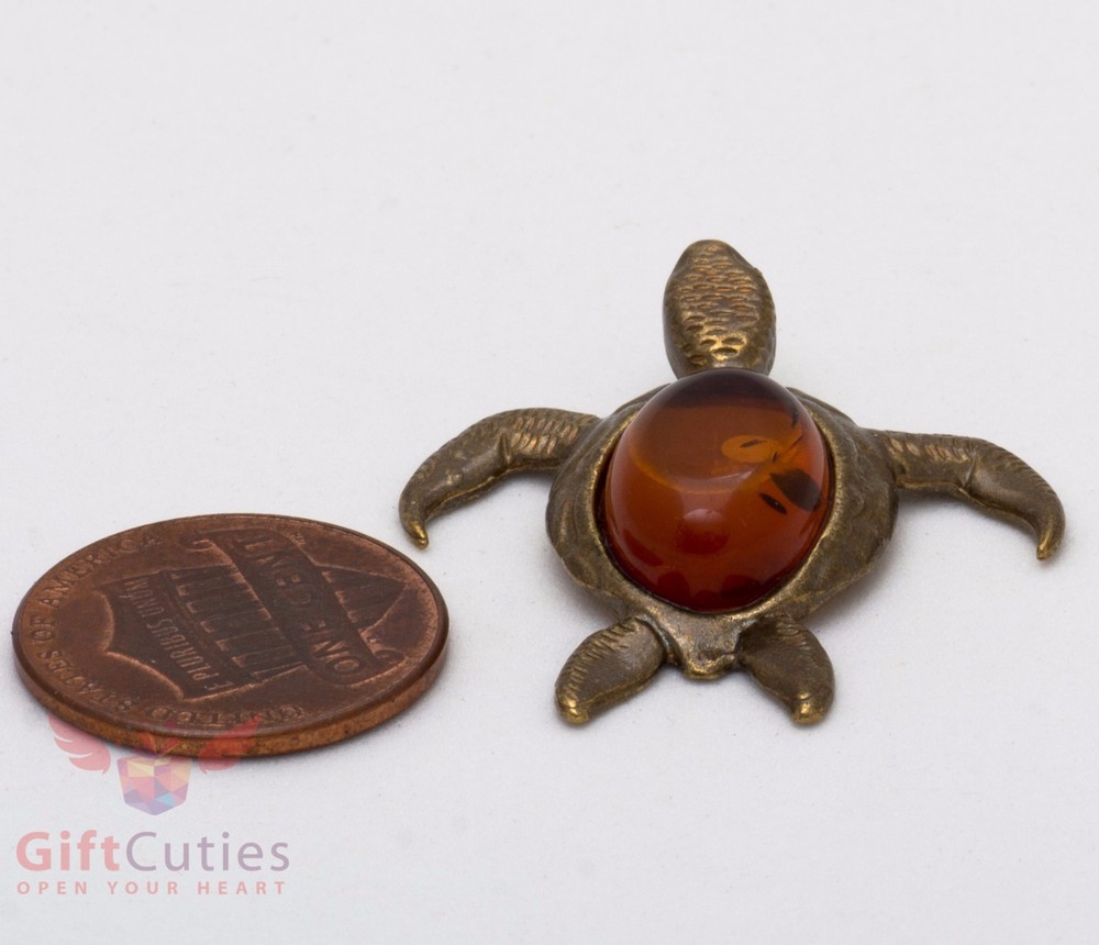 Solid Brass Amber Figurine Water Sea Tortoise Turtle talisman IronWork