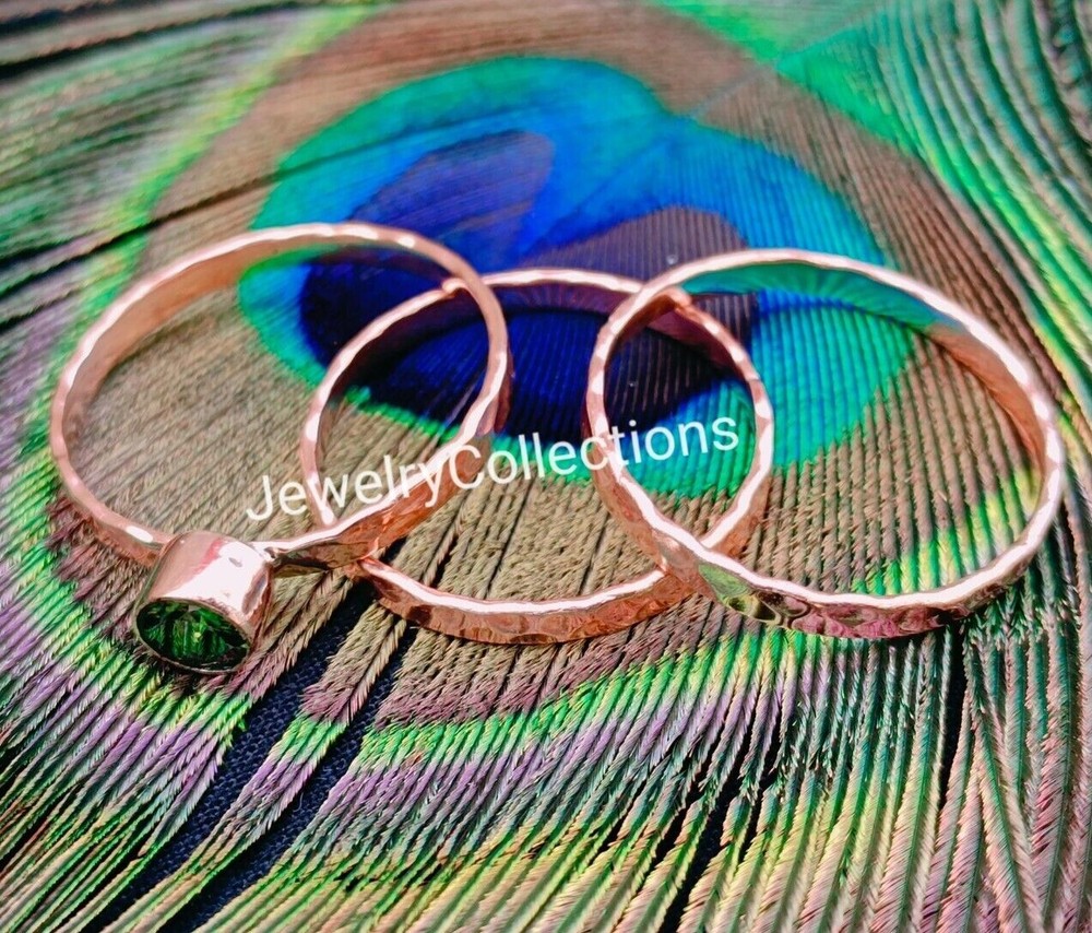 Green Peridot Ring Pure Copper Ring Stacking Set Ring Copper Handmade Ring B239