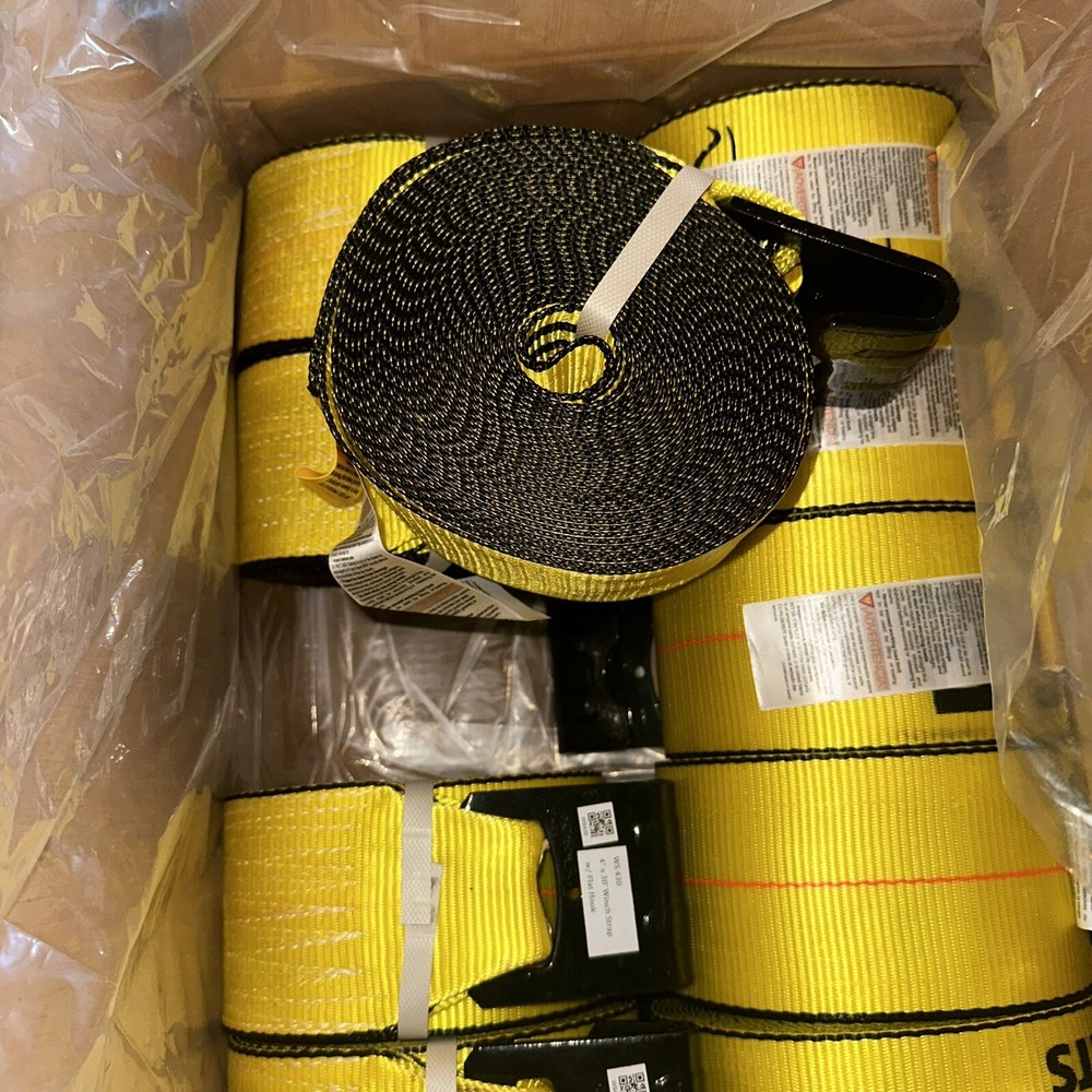 (10 Pack) 4"x30' Winch Straps w/flat hook, WLL 5400 Flatbed Tie Down Strap