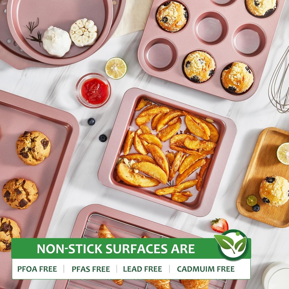 Bakeware Set, Kitchen Nonstick Baking Pan with Wider Handles, 10-Piece Set