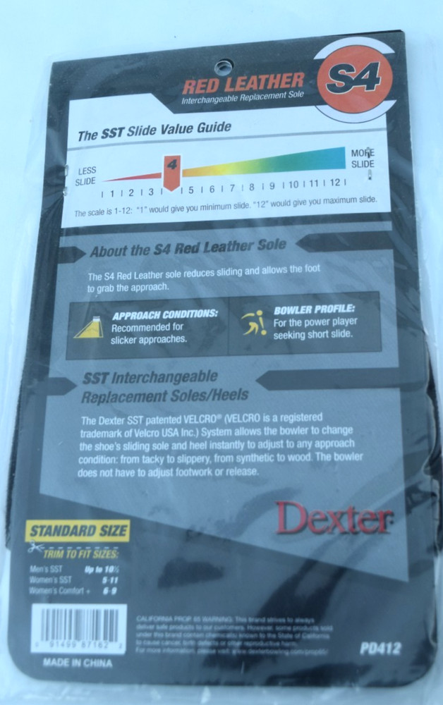 Dexter Red Leather Short Slide S4 Interchangeable Replacement Sole Standard Size