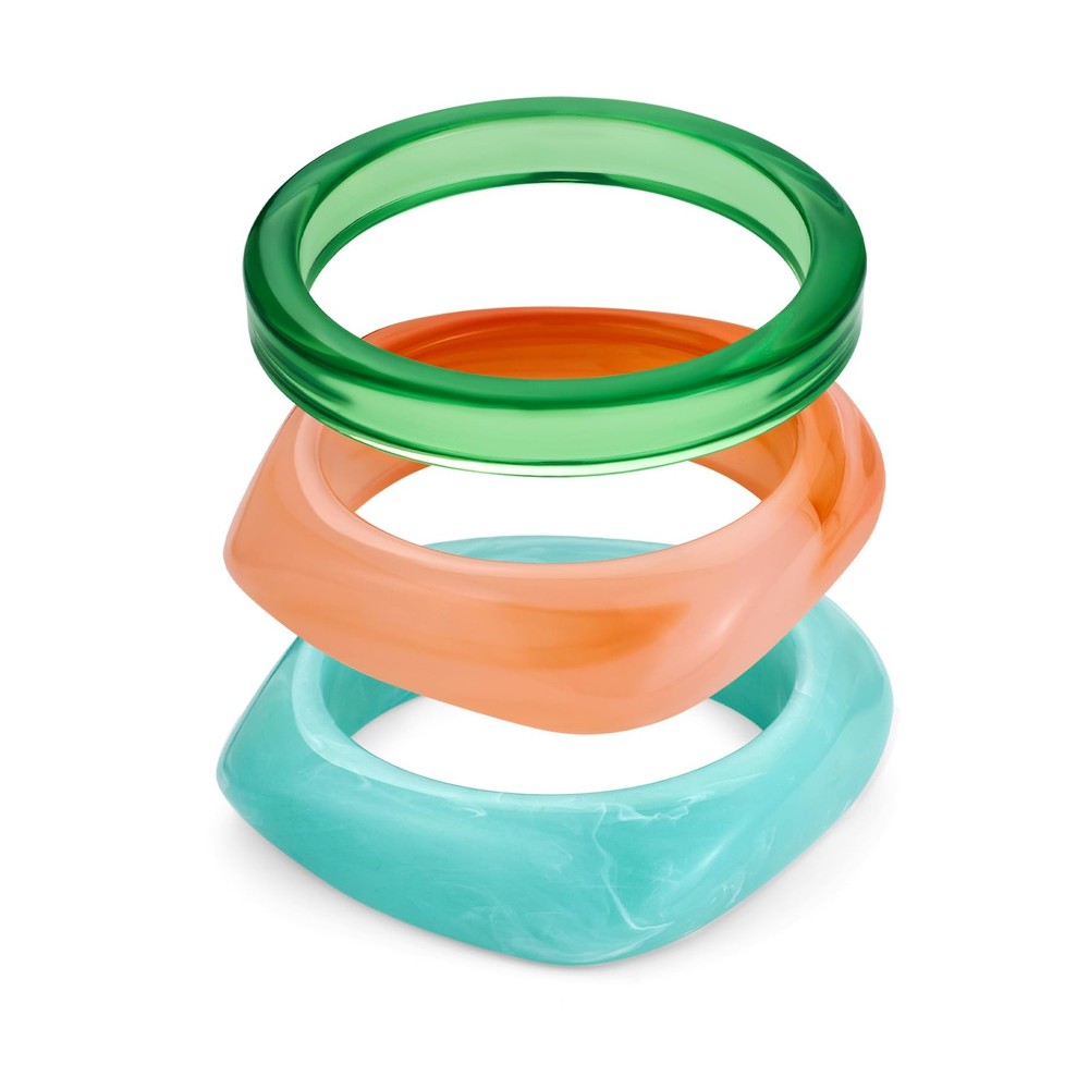 WOWORAMA 3pcs Acrylic Resin Bangle Bracelets Set One Size, Pink